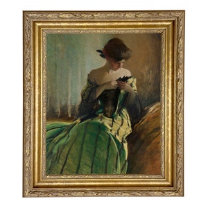 Portrait of Woman in Black and Green Dress Oil Painting Print on Canvas ...