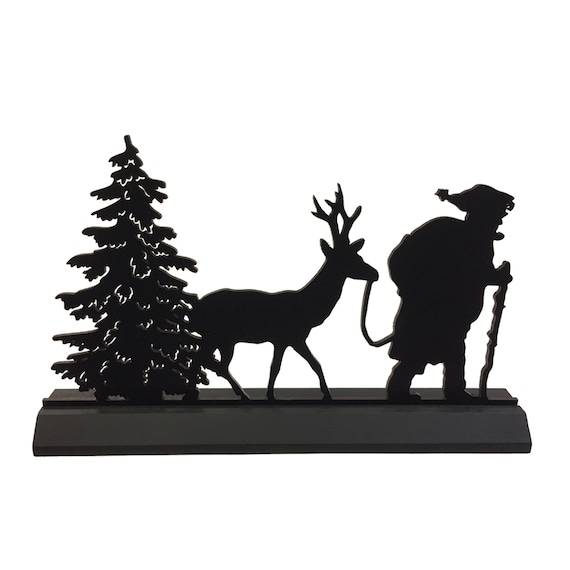 Weihnachtsmann mit Rentier Weihnachten stehend Holz Silhouette Weihnachten  Tabletop Ornament Skulptur Dekoration