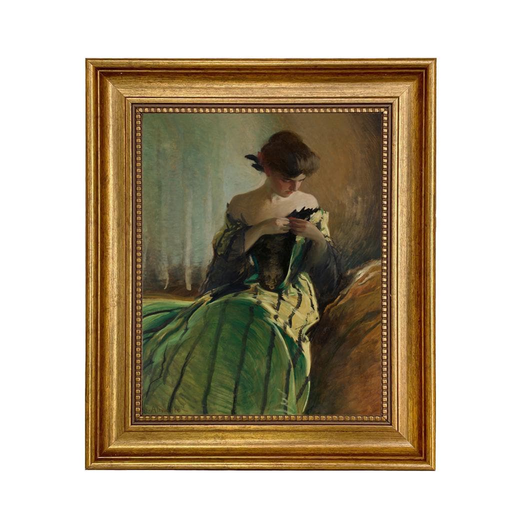Portrait of Woman in Black and Green Dress Framed Canvas Print, Vintage ...