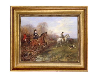 Out of the Thicket Equestrian Framed Oil Painting Print on Canvas in Antiqued Gold Frame