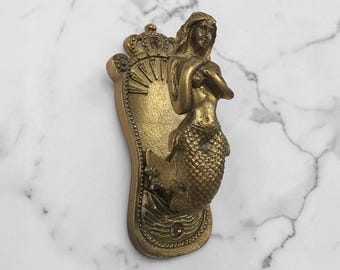 5" Antiqued Brass Mermaid Coat Hanger, Mermaid Hook, Nautical Decor