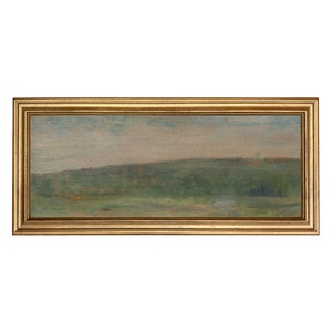 Landscape at Saint-Ouen by Georges Seurat Panoramic Impressionist Oil Painting Print on Canvas in Gold Wood Frame