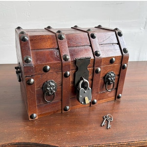 11-3/4&quot; Pirate Chest with Iron Lock, Handmade Pirate Chest, Treasure Chest, Pirate Decor, Pirate Birthday Party, Man Cave Decor