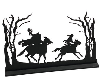 ORIGINAL Headless Horseman Scene Standing Wood Silhouette Halloween Tabletop Ornament Decoration- 3 SIZE options!