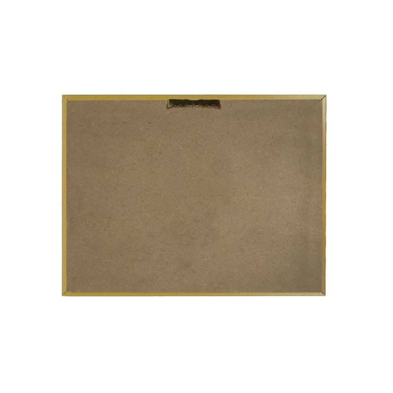 May include: A brown wooden picture frame with a gold border. The frame has a hanging hook on the back.