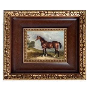 Portrait of Sultan in Landscape Framed Oil Painting Print on Canvas, Framed Horse Print, Horse Portrait, Equestrian Wall Art, Race Horse Art