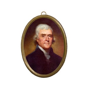 6-1/4&quot; Thomas Jefferson Print in Antiqued Beaded Brass Frame- Antique Vintage Style