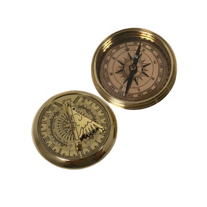 3&quot; Solid Polished Brass Pocket Sundial Compass with Removeable Lid, Antique Reproduction, Nautical Decor, Nautical Office, Gift for Sailor