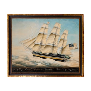 Clipper Ship &quot;Macon&quot; Framed Reproduction Print Behind Glass, Framed Ship Print, Nautical Decor, Nautical Wall Art, Coastal Decor, Americana