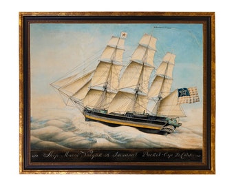 Clipper Ship "Macon" Framed Watercolor Reproduction Print Behind Glass