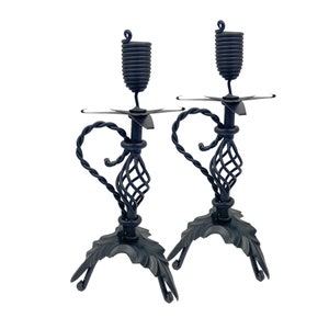 Set of 2 Ornate Wrought Iron Candle Stick Holders- Antique Vintage Style