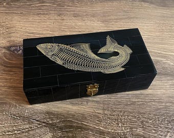 Engraved Fish Horn Trinket Box: Dark Academia Decor