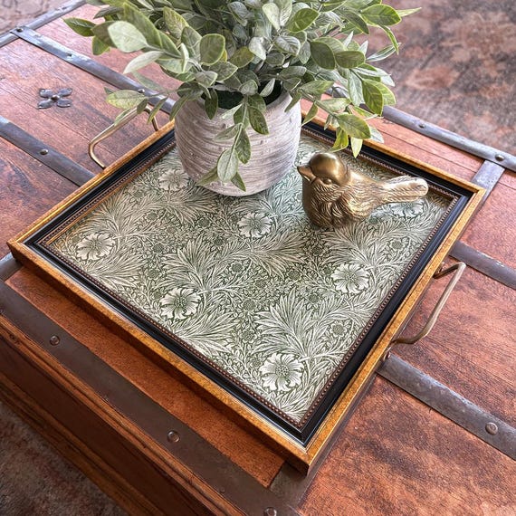 William Morris Marigold Tray: Decorative Ottoman Tray with Brass Handles