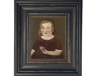 Framed Primitive Portrait Canvas Print, Primitive Decor, Folk Art, Little Girl