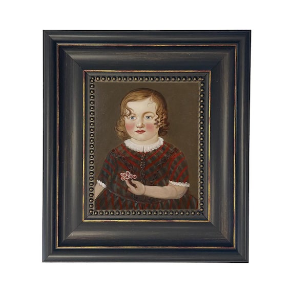 Framed Primitive Portrait Canvas Print, Primitive Decor, Folk Art, Little Girl