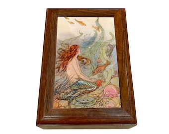 Mermaid Wishes Framed Print Wood Trinket Box, Jewelry Box, Gift Box, Gift for Little Girl, Mermaid Gift, Mermaid Lover Gift, Mermaid Decor