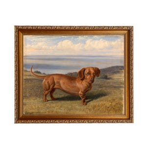 Dachshund Framed Oil Painting Print on Canvas, Dachshund Wall Art, Vintage Dog Art, Dachshund Gift