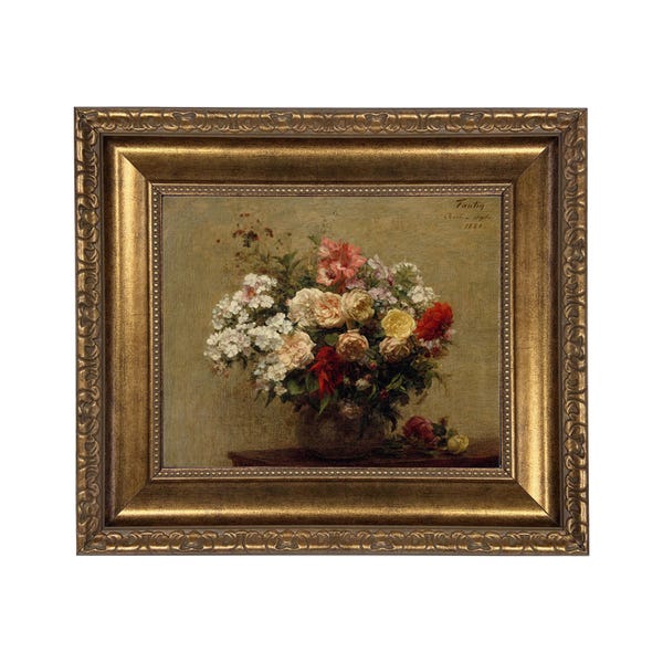 Framed Summer Flowers Canvas Print: Vintage French Still Life Art