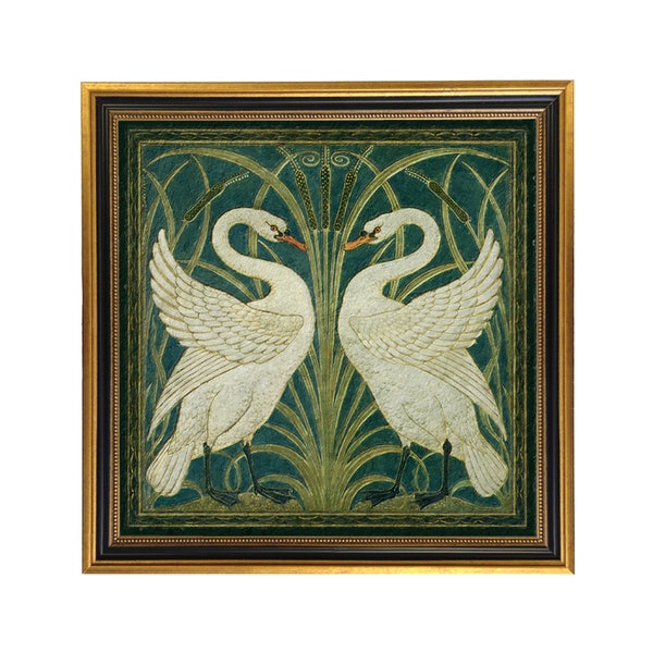 Two White Swans Vintage Wallpaper Print Behind Glass- Now in 2 Sizes!