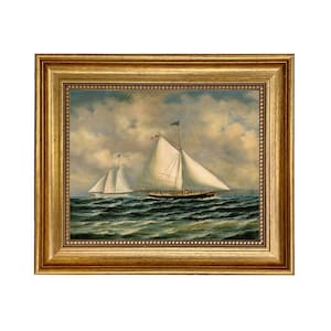 The Sloop 'Maria' Racing the 'America' Framed Oil Painting Print on Canvas, Nautical, Sailing, Sailboat, Wall Art, Decor