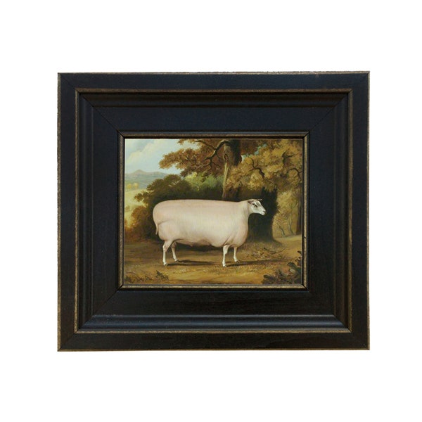 Sheep Framed Oil Painting Print on Canvas, Primitive, Folk Art, Early American, Decor, Wall Art
