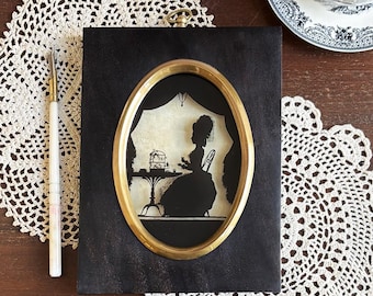 Retrato de silueta de estilo antiguo, arte de pared de silueta invertida "Pájaro mascota", decoración estadounidense temprana