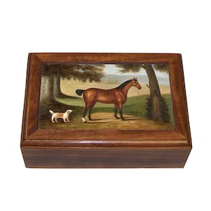 Horse and Dog Framed Print Wood Trinket Box, Jewelry Box, Gift Box, Horse Lover Gift, Early American Style Decor, Tabletop Decor