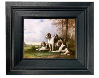Dog&#39;s Moment Rest Framed Oil Painting Print on Canvas, Hunting Dog Art, Hunting Dog Print, Vintage Dog Print, Lodge Wall Art, Cabin Decor
