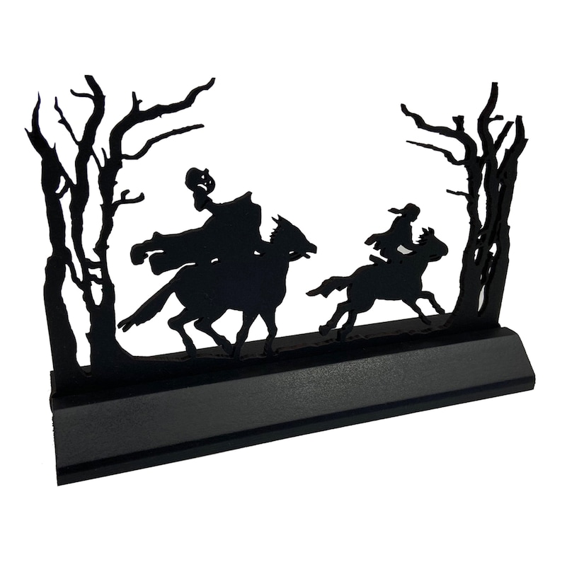 ORIGINAL Headless Horseman Scene Standing Wood Silhouette Halloween Tabletop Ornament Decoration 3 SIZE options 7" base