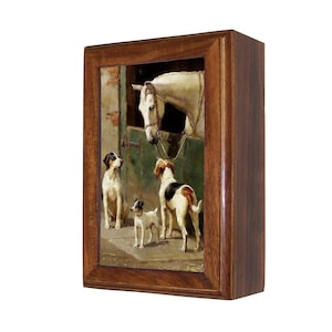 Dogs and Horse at Stable Decorative Wood Box, 5 Styles, Equestrian Decor, Horse Decor, Horse Gift, Trinket Box, Small Jewelry Box, Desk Box