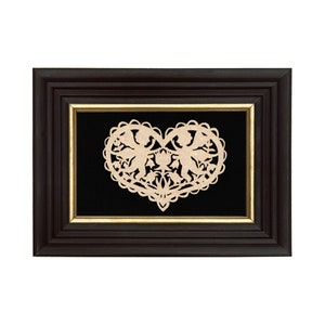 Valentine Cupids Framed Scherenschnitte, Antique Reproduction, Folk Art Paper Cutting, Valentine&#39;s Day Decor, Romantic Wall Art
