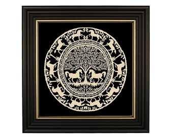 10” x 10” Giddy Up Scherenschnitte Paper Cutting in Black Wood Frame with Gold Edge