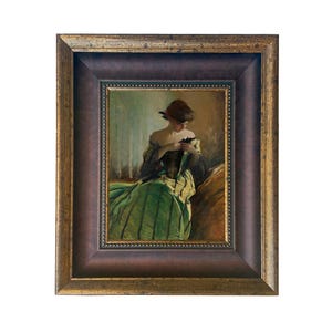 Portrait of Woman in Black and Green Dress Framed Canvas Print, Vintage ...