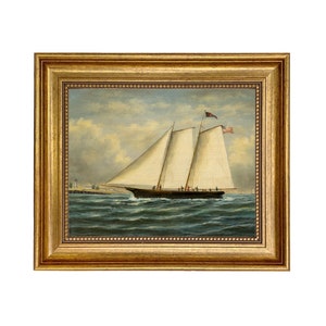 America, First Winner of America's Cup Oil Painting Print Reproduction on Canvas In Antiqued Gold Frame