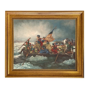 George Washington Crossing the Delaware Framed Oil Painting Print on Canvas, Patriotic Decor, Revolutionary Decor, Early American Decor