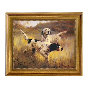 English Setters Framed Oil Painting Print on Canvas, Framed Dog Art, Hunting Dog Print, Framed Art Print, Sporting Art