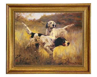 English Setters Framed Oil Painting Print on Canvas, Framed Dog Art, Hunting Dog Print, Framed Art Print, Sporting Art