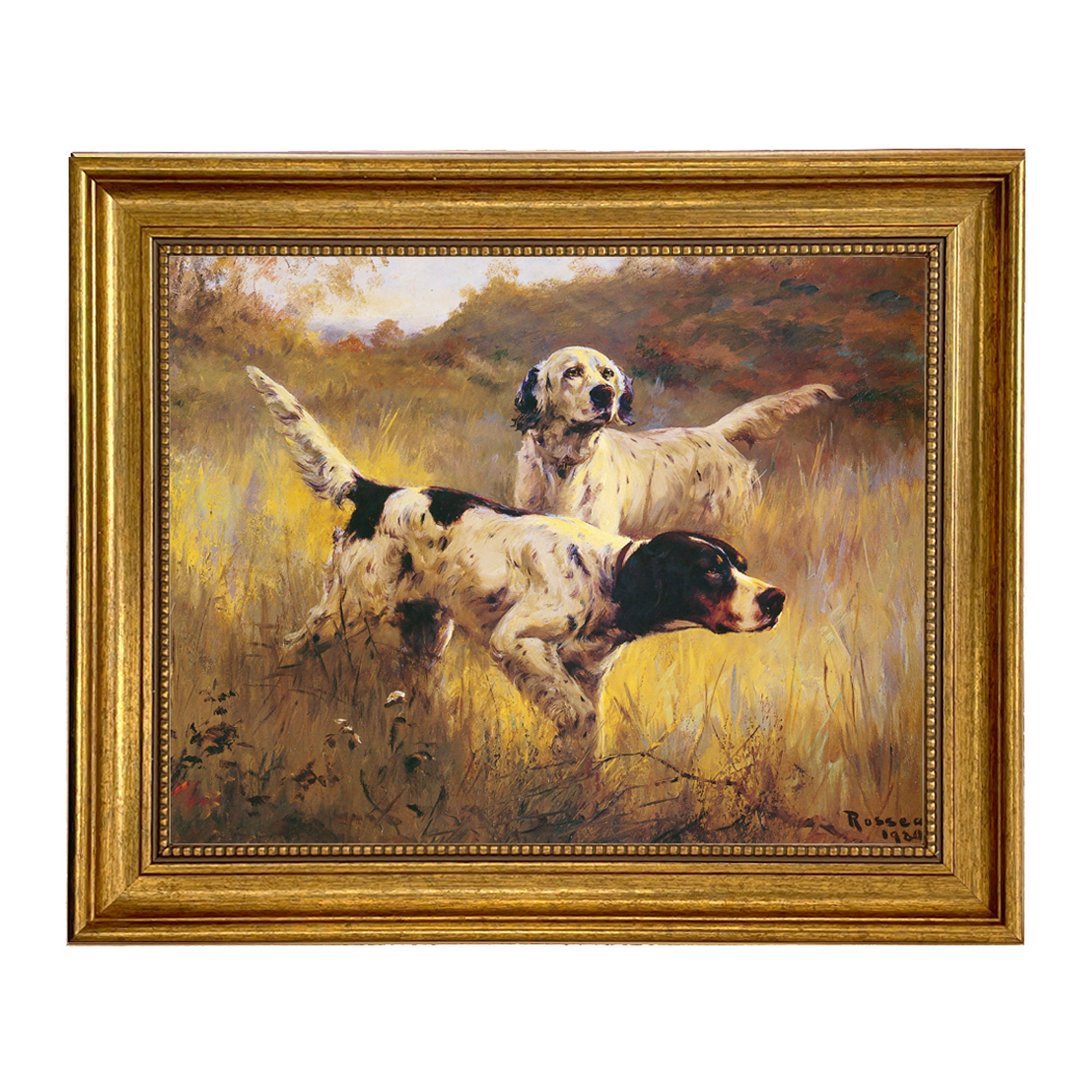 English Setters Oil Painting Print on Canvas in Antiqued Gold - Etsy