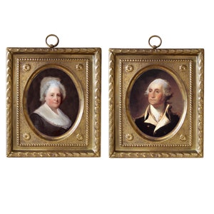 4-1/2&quot; George and Martha Washington Reproduction Prints (Set of 2) in Embossed Brass Frames, Early American, Colonial Decor, Primitive Decor