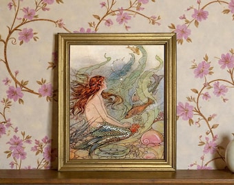 Framed Art Deco Mermaid Print, Little Girl's Room