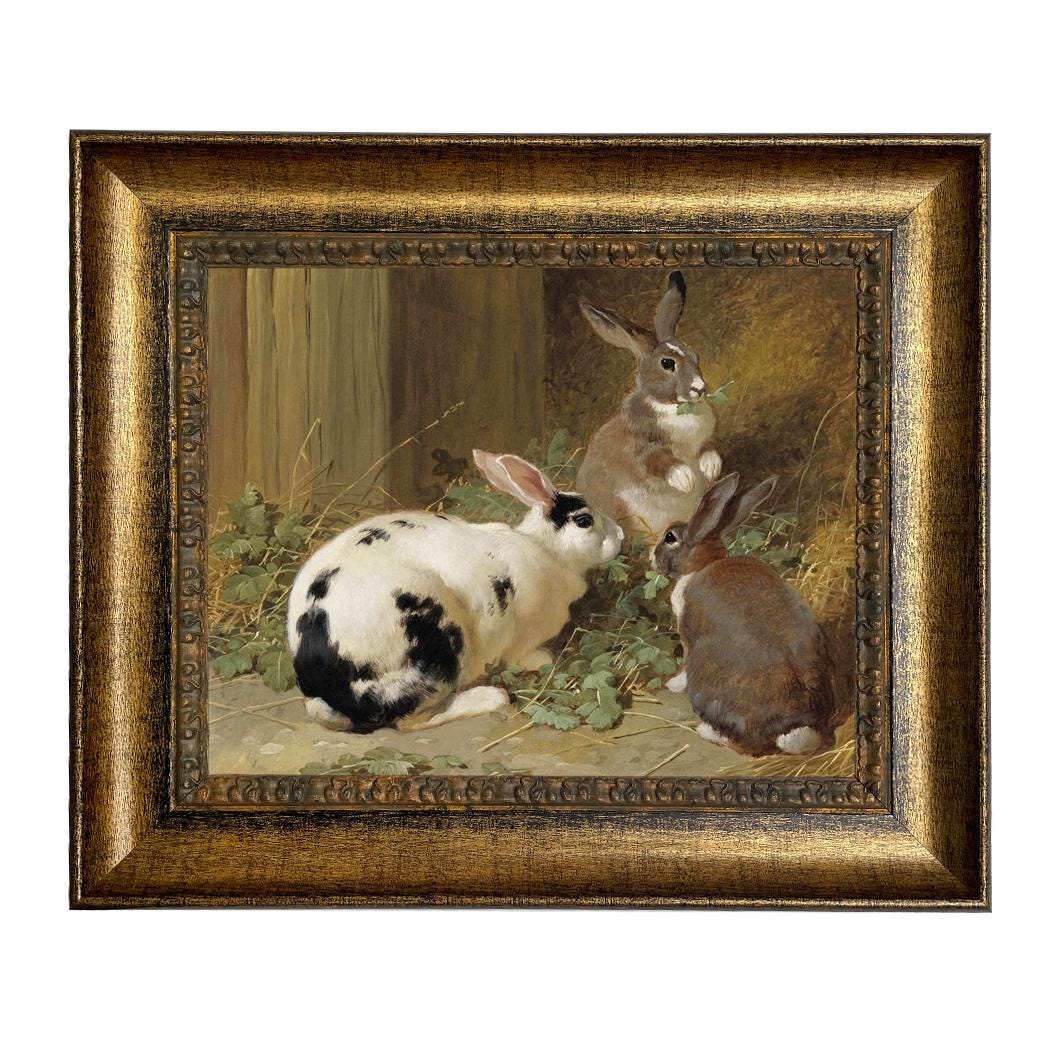 額入り3匹のうさぎの油絵プリント、ヴィンテージスタイルアート - Etsy