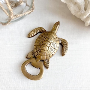 4-3/4&quot; Antiqued Brass Sea Turtle Bottle Opener, Coastal Decor, Housewarming Gift, Hostess Gift
