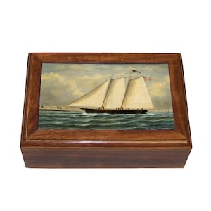 America Sailing Ship Decorative Wood Box, 5 Styles, Nautical Decor, Coastal Decor, Sailing Gift, Trinket Box, Small Jewelry Box, Desk Box