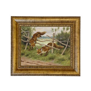 Impresión en lienzo enmarcada de caza del zorro, decoración rústica de cabaña