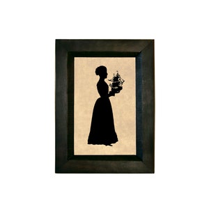 The Captain&#39;s Wife Printed Silhouette in Black Wood Frame, Nautical Wall Art, Nautical Silhouette, Early American Decor, Colonial Decor