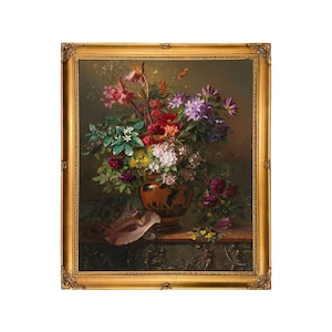 Allegory of Spring Dutch Floral Still Life Oil Painting Print on Canvas in Antiqued Gold Wood Frame- A 16&quot; x 20&quot; Print, Framed to 18&quot; x 20&quot;