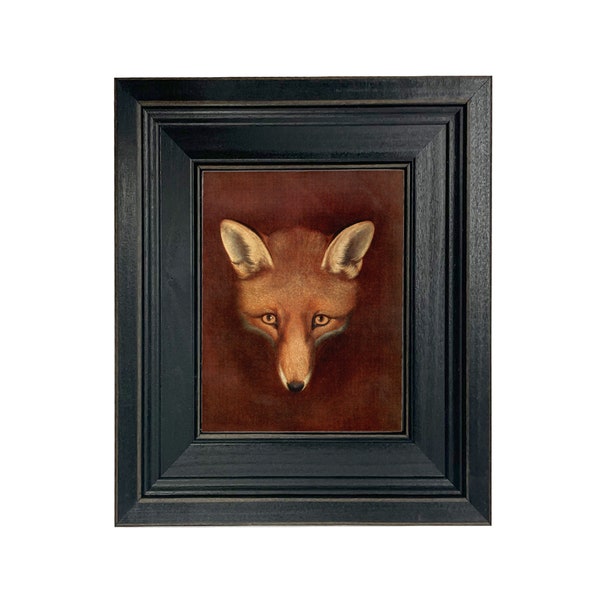 Fox Head by Reinagle Framed Oil Painting Print on Canvas in Distressed Black Frame