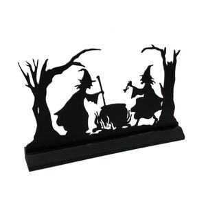 Witches and Cauldron Wood Silhouette,  "Witches Brew" Halloween Tabletop Decor