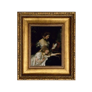 Portrait of Mother and Child Framed Oil Painting Print on Canvas, Moody Wall Art, Maximalist Portrait, Framed Art Print, Framed Portrait Art