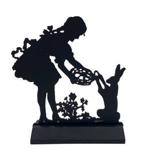Easter Bunny Gathering Eggs Standing Wood Silhouette Tabletop Ornament Decoration